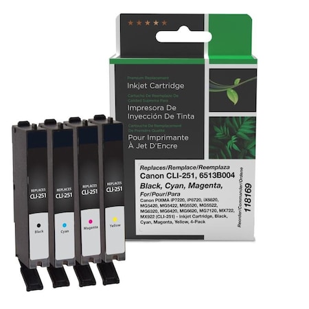 Clover Imaging Group Remanufactured Black/Cyan/Magenta/Yellow Ink Cartridges, Canon CLI-251 118169